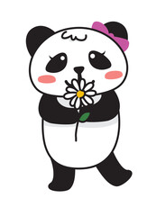 panda pose holding flower