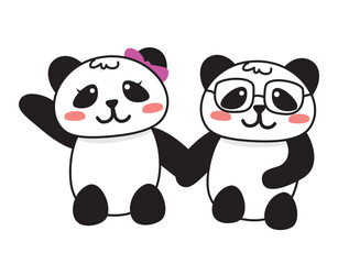 panda pose Holding Hand Each Other