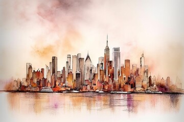 Obraz premium Watercolor Painting of New York City Wall Art Wallpaper 