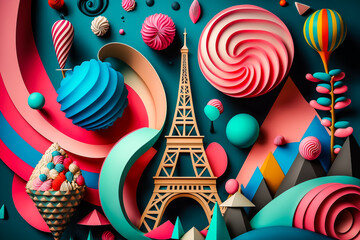 La tour Effel, arrière plan 3d symbolisant Paris - Générative IA