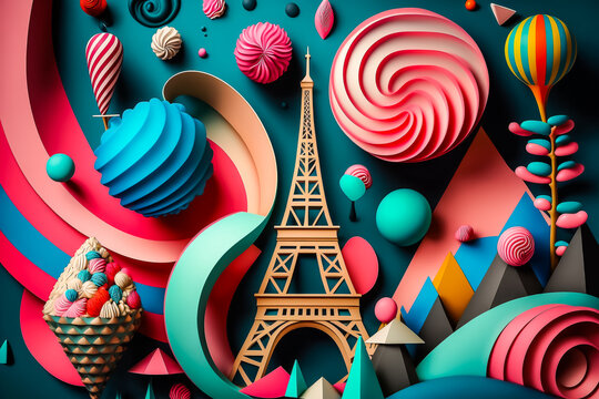 La tour Effel, arri&egrave;re plan 3d symbolisant Paris - G&eacute;n&eacute;rative IA