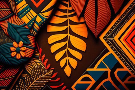 Tissu africain, wax, motifs g&eacute;om&eacute;triques, tissu d'Afrique - Motif textile wax ethnique - Texture de tissu d&eacute;coratif aux couleurs vives - G&eacute;n&eacute;rative IA