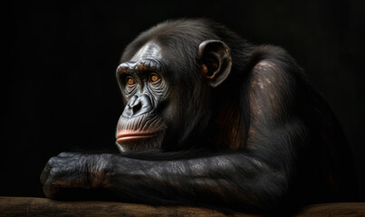 photo of bonobo on dark background. Generative AI