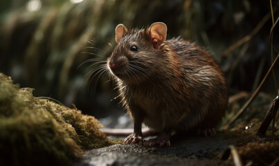 Naklejka na ściany i meble photo of brown rat on forest background. Generative AI