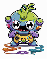 colorful monster cartoon playing game. Created with AI tools.