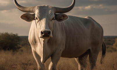 photo of Brahman bull on a field. Generative AI
