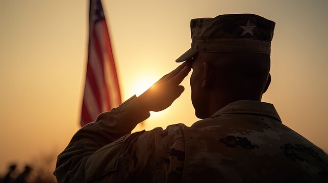 Military Salute to the American Flag on Independence Day. Generative AI