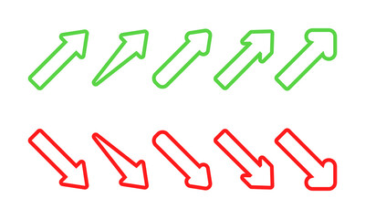 Set of financial arrows up and down. Green and red arrows. Increase and decrease. Vector 10 EPS.