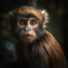 Fototapeta premium Bonnet monkey in the forest with bokeh background. Generative AI