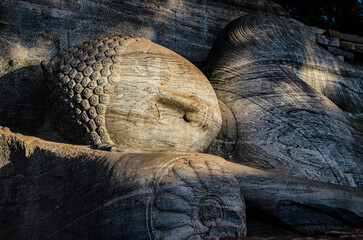Ancient City of Polonnaruwa, sleeping Buddha at Gal Vihara Rock Temple (Gal Viharaya), UNESCO World...