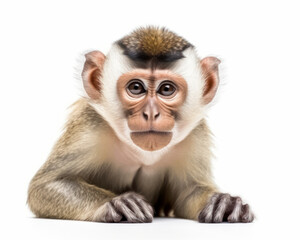 photo of bonnet monkey isolated on white background. Generative AI