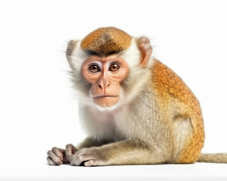 photo of bonnet monkey isolated on white background. Generative AI