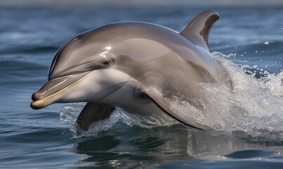 Fototapeta premium photo of bottlenose dolphin leaping out of the water in its natural habitat. Generative AI