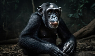 Naklejka premium photo of bonobo sitting in its natural habitat in the jungle. Generative AI