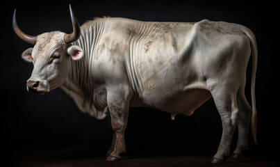 photo of Brahman bull on black background. Generative AI