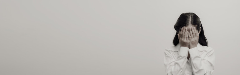 Depression anxiety woman asian chinese people feeling sad tired and worried, problems and broken...