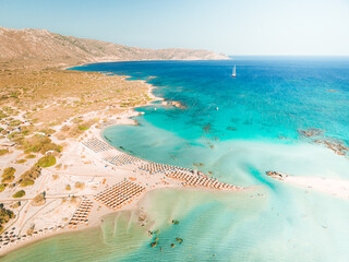 Elafonisi Beach in Crete. One of the most beautiful beaches in Greece, as seen from a drone...