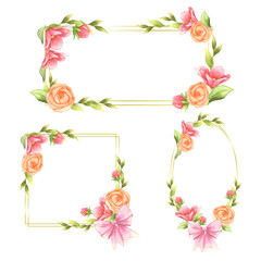 Floral Frame wreaths. Set of frame watercolor flowers.