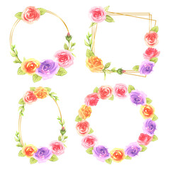 Floral Frame wreaths. Set of frame watercolor flowers.