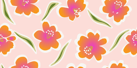 Hand drawn flowers, seamless patterns with floral for fabric, textiles, clothing, wrapping paper, cover, banner, interior decor, abstract backgrounds.