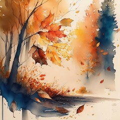 Autumn watercolor by arti chauhan trending on artstation.