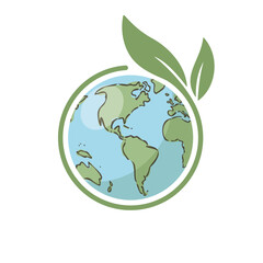 Planet earth icon with leaf protecting it. Save the world, eco-friendly symbol. Protect the environment.