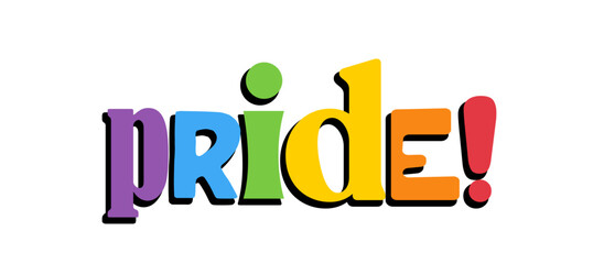 PRIDE Rainbow Lettering in collage Style. Different types, diversity representation. Vector banner.