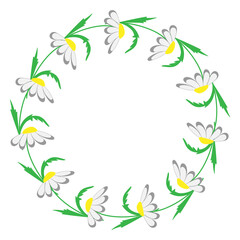 Fototapeta na wymiar vector illustration wreath of doodle chamomiles - round frame for text, decor