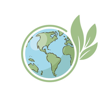 Planet earth icon with leaf protecting it. Save the world, eco-friendly symbol. Protect the environment.