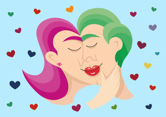 Faces of couple in love kissing