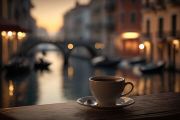 Cup of coffee on the background of the Grand Canal in Venice, Italy