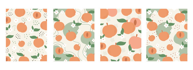 Seamless pattern with peach, flower and leaves.Modern abstract design for paper, cover, fabric, interior decor and other users
Seamless pattern with peach, flower and leaves.Modern abstract design for