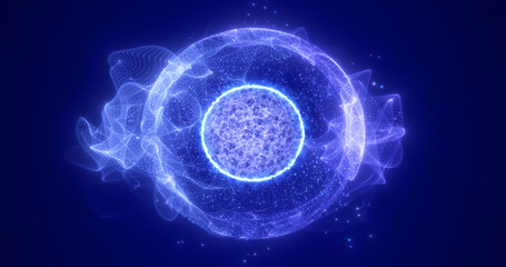 Obraz premium Abstract blue round sphere energy molecule from futuristic high-tech glowing particles
