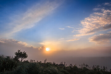 SPRINGTIME. Alta Murgia National Park in Apulia, Italy: rural landscape in the fog at dawn.