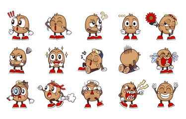 Face of potato character in diffetent emotions. Facial expression flat vector illustration
