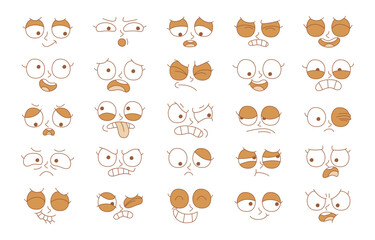 Cartoon vector illustration emotion face of human. Facial expression of human for game