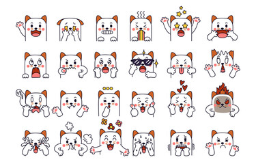 Obraz premium Cat character in diffetent animal emotions. Facial expression flat vector illustration