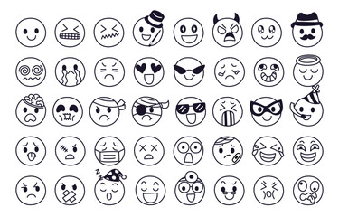 Face of emoji character in diffetent emotions. Facial expression flat vector illustration