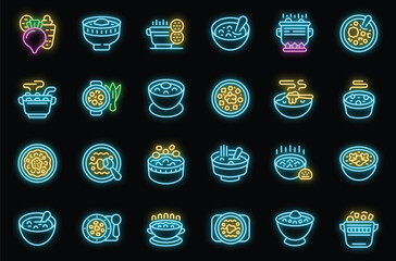 Borsch icons set outline vector. Beet food. Cook neon color on black