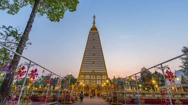 Time lapse - scenes of sunset at Wat Phrathat Nong Bua temple in Ubon Ratchathani province, Thailand.