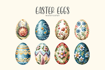 easter eggs set on isolated simple background, easter egg watercolor illustration