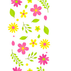 Pattern with spring flowers. Beautiful decorative natural plants, buds and leaves.