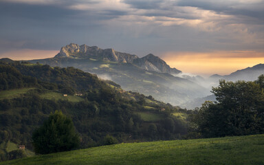 Beautiful Light over Monsacro Mountain at Dawn, Asturias