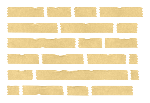 Collection of adhesive zigzag tape pieces on transparent background