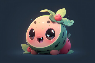cute face of a juicy watermelon with a tiny nose. generative AI