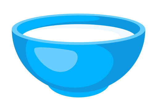 Blue bowl with milk. Illustration of dairy product for breakfast.