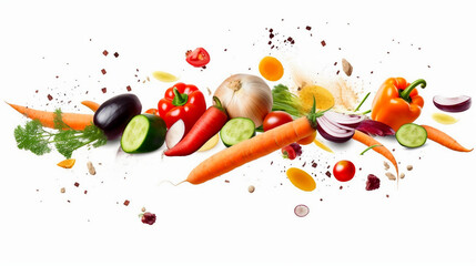 vegetables falling into water splash