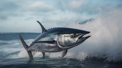A bluefin tuna jumping out of the water - obrazy, fototapety, plakaty