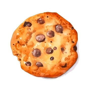 Watercolor illustration of a chocolate chip cookie isolated on white background. Generative AI.