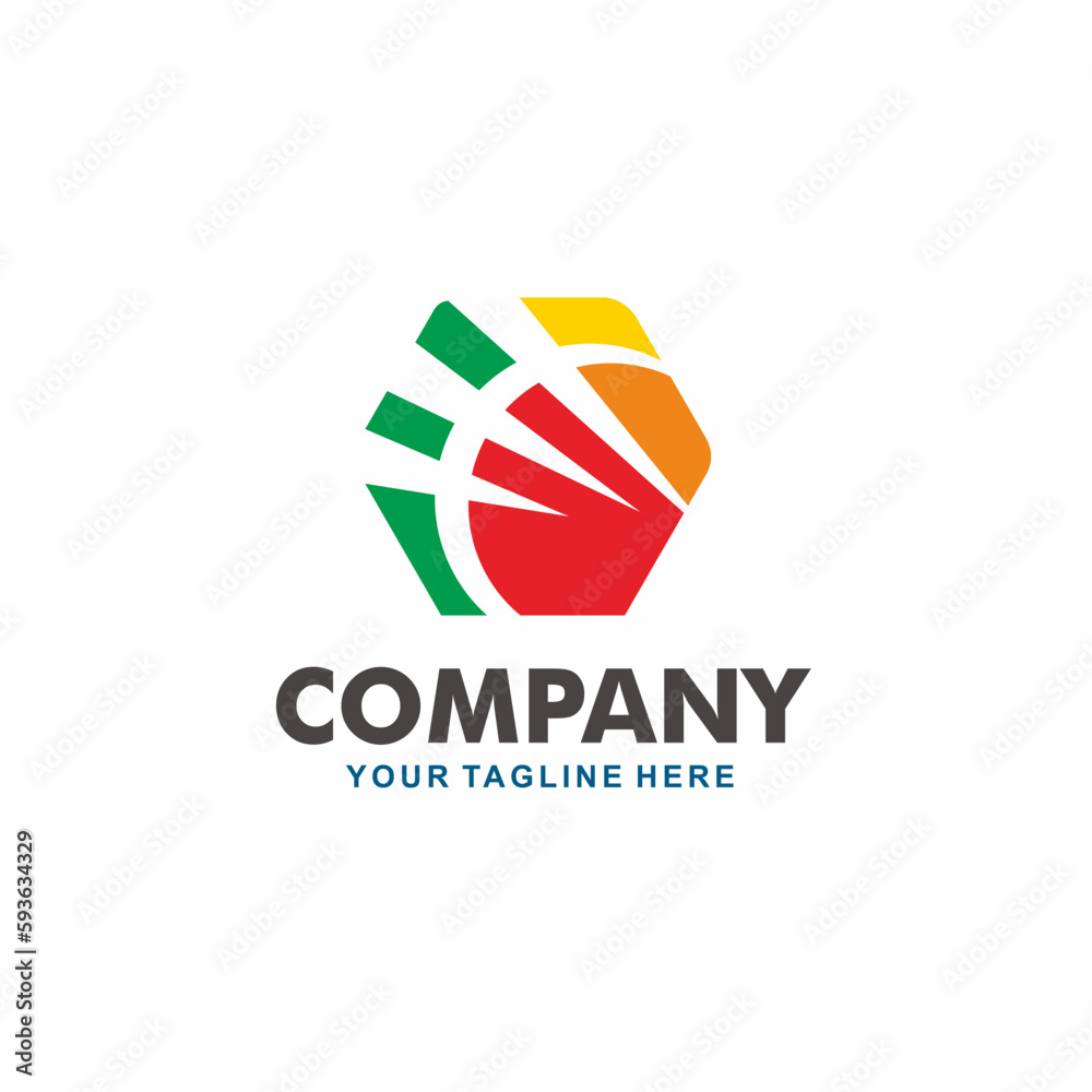 Wall mural hexagon-shaped company logo design with abstract lines and bright colors - Wall murals